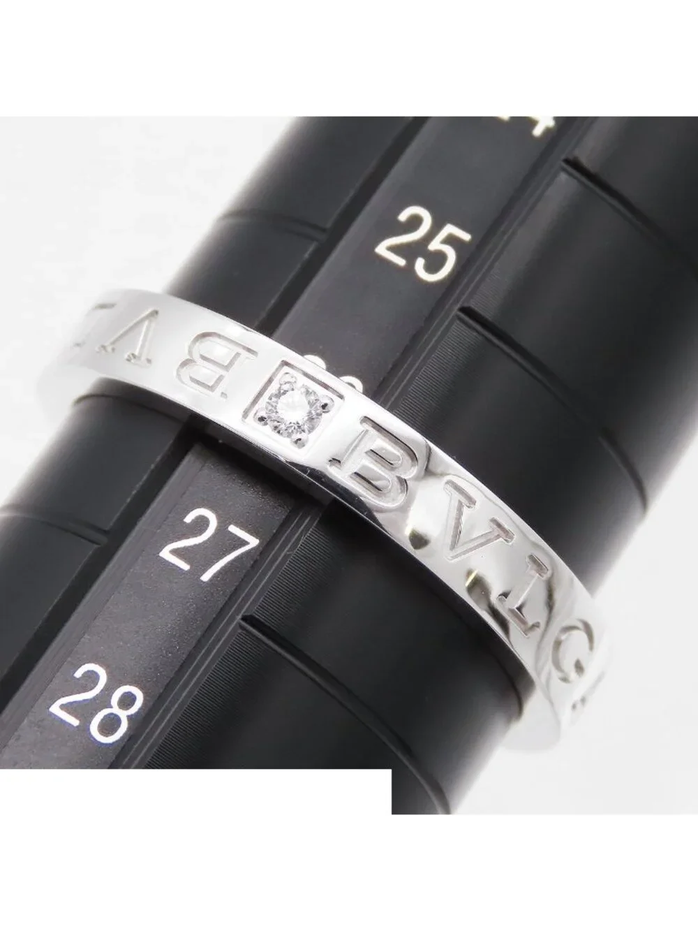 Bvlgari White Gold 18K Diamond Double Logo Ring